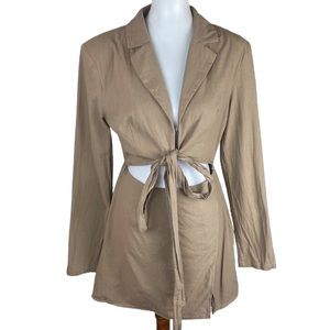 JluxLabel Cut Out Cotton Long Sleeve Khaki Mini Dress Size Large